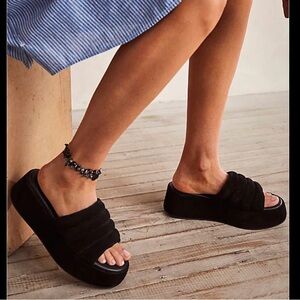 Free People Black Platform Slides